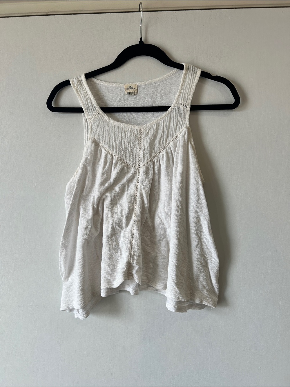 O'Neill White Cotton Sleeveless Tank with Crochet Accents